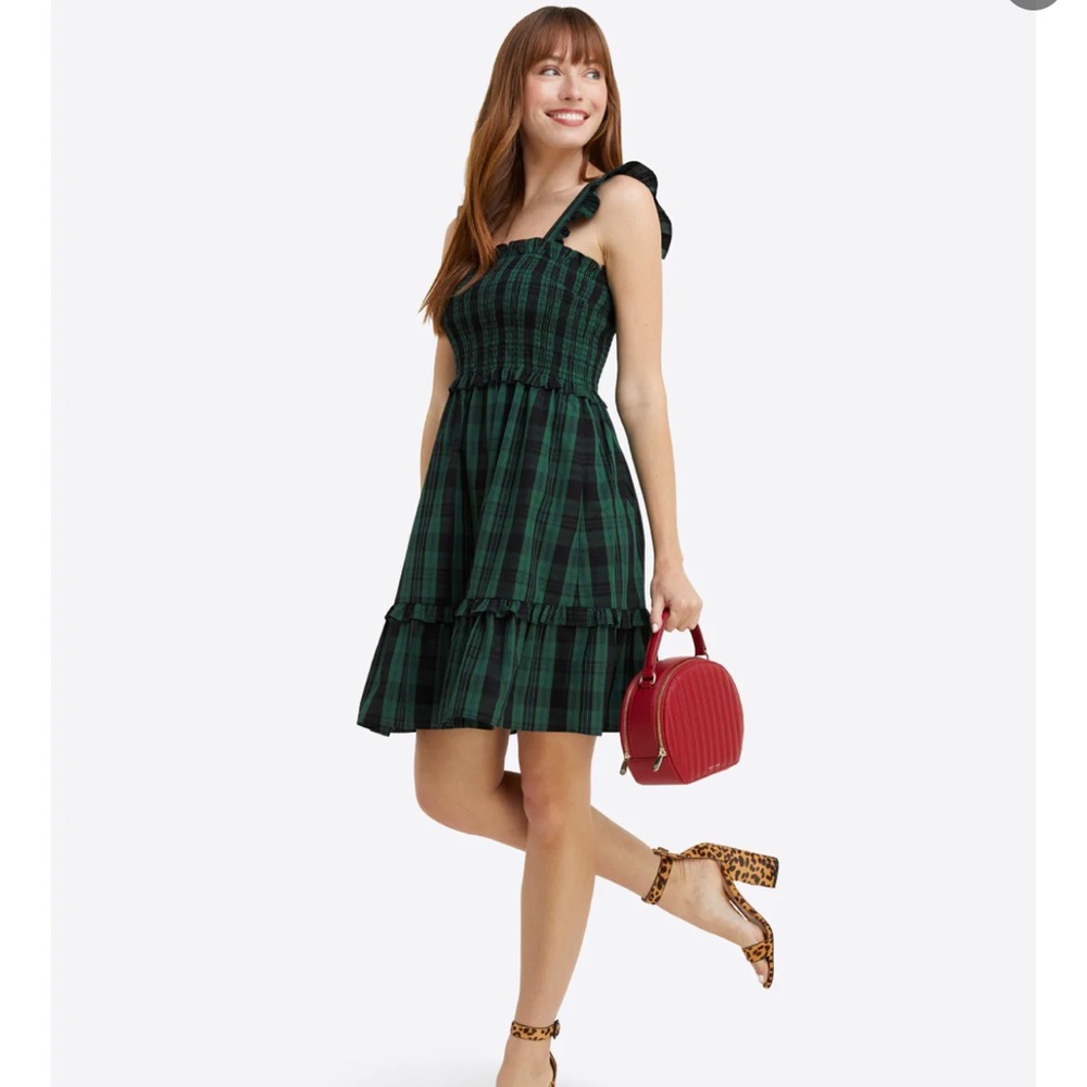 Draper James Shania Smocked Holiday Dress - Green / Black Plaid SOLD OUT